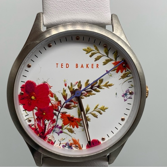 TED BAKER 36mm Belgravia Floral Printed Watch in White Leather Strap - Picture 7 of 14